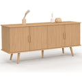 Buffet bas 140 cm finition chêne avec quatre portes décor tasseaux effet lattes