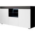 Bahut contemporain avec éclairage LED, finition noir et blanc mat pour salon ou salle à manger