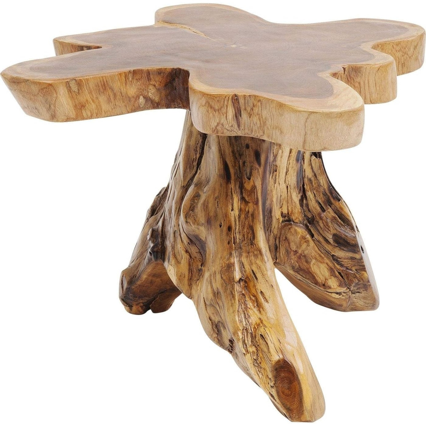 Table d'appoint en bois massif avec design tronc d'arbre, petite table décorative pour salon, chambre ou entrée, finition marron naturel