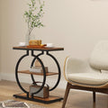 Table d'appoint industrielle ronde à 3 niveaux, petite table de chevet ou bout de canapé en bois rustique