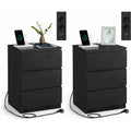 Lot de 2 tables de chevet avec multiprise, 3 tiroirs, prises secteur et ports USB, tables d'appoint modernes noir effet bois