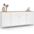 Buffet 180 cm avec 4 portes et 1 tiroir, meuble de rangement bois et blanc