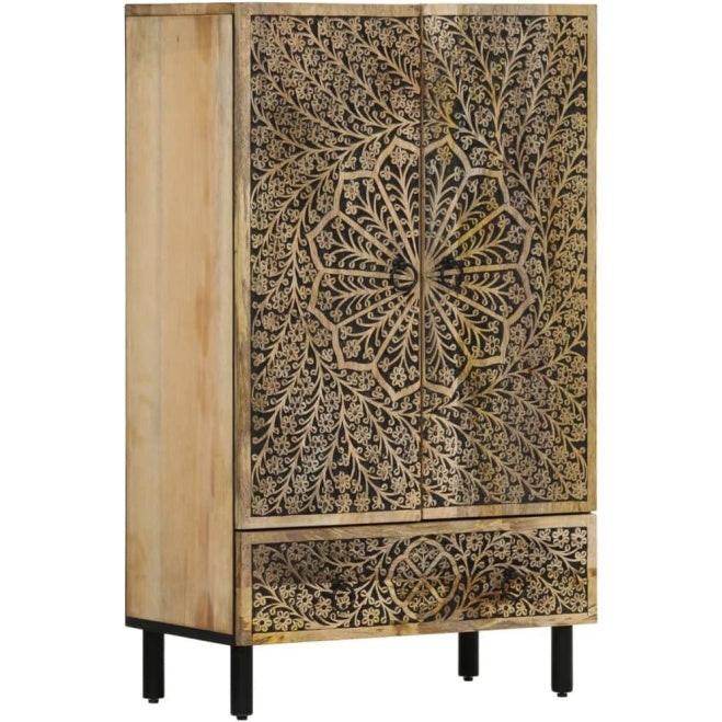 Armoire d'appoint en bois de manguier massif avec porte et pieds surélevés