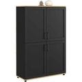 Buffet haut bicolore noir et bois avec quatre portes et grand volume de rangement
