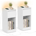 Lot de 2 tables de chevet avec éclairage LED, ports USB-A et USB-C, tiroirs et niches ouvertes, blanc