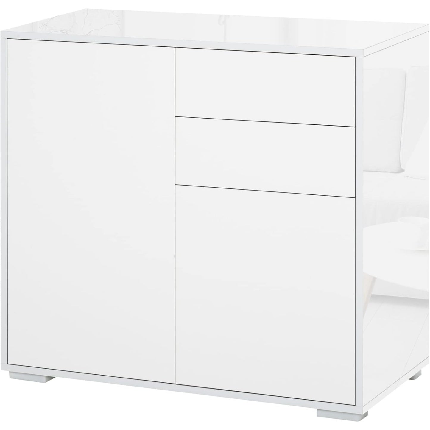 Buffet avec 2 tiroirs, 2 placards et etageres reglables, meuble de rangement polyvalent 79 x 36 x 74 cm, blanc