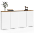Buffet 160 cm blanc avec quatre portes et plateau finition bois