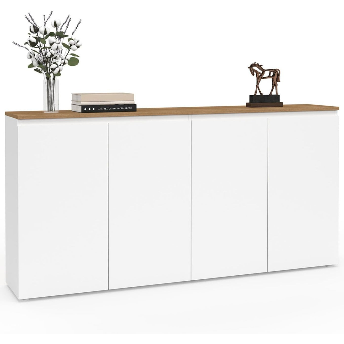 Buffet 160 cm blanc avec quatre portes et plateau finition bois