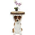 Table d'appoint décorative en forme de chien, plateau rond diamètre 33 cm, meuble design marron et blanc