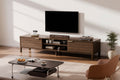 Meuble TV bas 180 cm avec espaces de rangement, console télévision en bois pour salon, finition marron